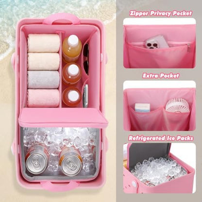 Cooler Organizer Insert Compatible with Bogg Bag XL, Leak-Proof Ice Chest Beach Bag with Removable Divider, Zippered Pouch, Portable Travel Organizer for Beach, Picnic, Camping, Pool