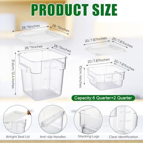 FoldTier 2 Pcs Square Food Storage Containers, White, 2 Qt,4 Qt