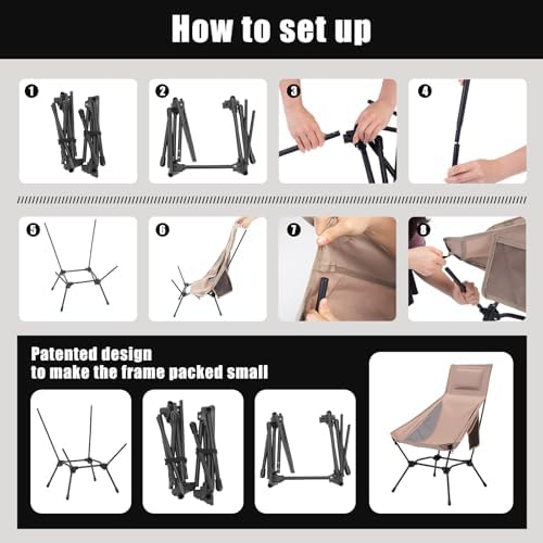 High Back Camping Chair with Pillow, 2-in-1 Height Adjustable, Heavy Duty