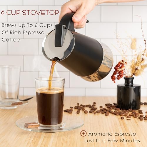 Mixpresso 6 Cup Greca Moka Pot, Stainless Steel Stovetop Espresso Maker