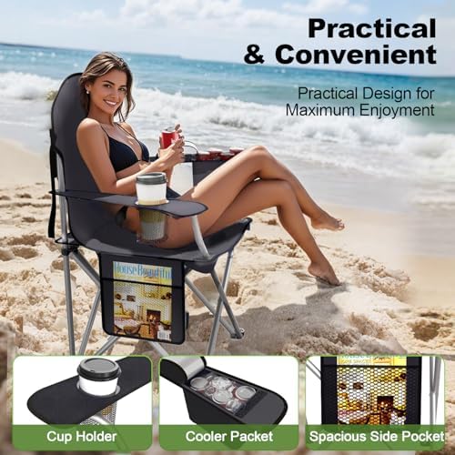 Folding Portable Camping Chair with Cooler, Cup Holder & Storage Pocket