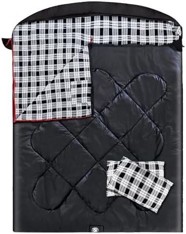 ShinHye Double Sleeping Bag for Adults with 2 Pillows, Camping Sleeping Bags Flannel Cotton 2 Person Sleeping Bags XXL Queen Size Sleeping Bag for Cold Weather