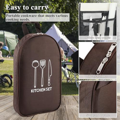Camping Cooking Utensils Set, Silicone Cookware for Travel BBQ