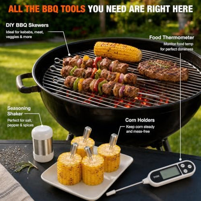 MUYFIO 32 Pcs BBQ Accessories, Heavy Duty Grill Accessories, 16 in, Stainless Steel Grill Set with Case, Thermometer, BBQ Tools for Outdoor Grill Camp Cook, Grill Gifts for Men, Women