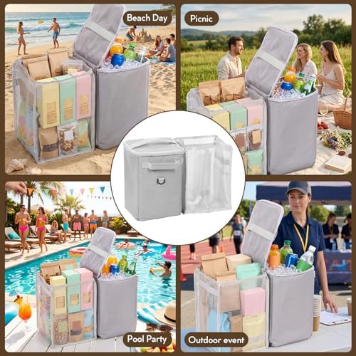 2-in-1 Cooler Organizer Insert for Bogg Bag Original/X-Large, PEVA 6H Insulated Storage Inner with Mesh Bag, Dry-Wet Separate for Camping, Beach, Picnic, Road Trips