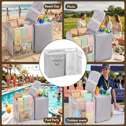 2-in-1 Cooler Organizer Insert for Bogg Bag Original/X-Large, PEVA 6H Insulated Storage Inner with Mesh Bag, Dry-Wet Separate for Camping, Beach, Picnic, Road Trips