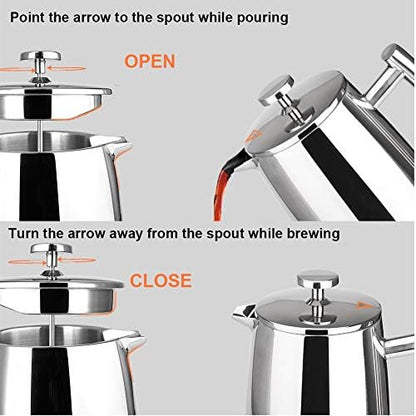 Secura French Press Coffee Maker, 34-Ounce, 304 Stainless Steel Insulated Coffee Press with Extra Screen