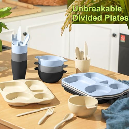 Honoson 24pcs Wheat Straw Dinnerware, Unbreakable, Vivid Color
