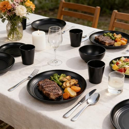 Supernal 32-Piece Black Wheat Straw Dinnerware Sets, Unbreakable Dish Sets