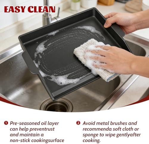 Upgraded 23"x16" Enamelled Cast Iron Griddle, 2.56" High Sidewalls, Heavy-Duty Nonstick Flat Top with Dual Handles, Universal for Gas/Charcoal Grill & Stove Top