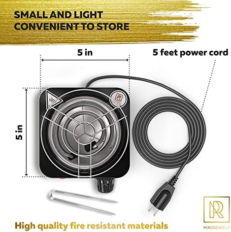 PRO Hookah Coal Burner for Hookah Cubes 500W with grid – BLACK HEAT Charcoal Burner Electric for Shisha with grill & FREE Hooka Tongs - Strong Durable 304 Steel Coil