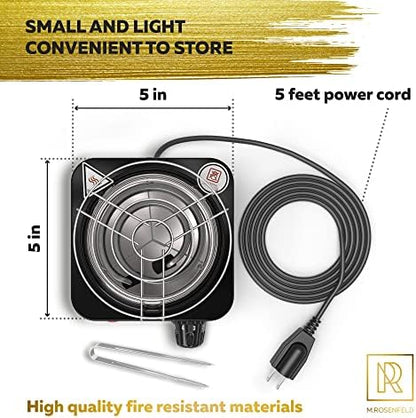 PRO Hookah Coal Burner for Hookah Cubes 500W with grid – BLACK HEAT Charcoal Burner Electric for Shisha with grill & FREE Hooka Tongs - Strong Durable 304 Steel Coil
