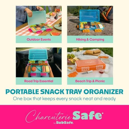 SubSafe Charcuterie Safe - BPA-Free, Food Safe Charcuterie Board with Lid & Handle - Portable Snack Tray Organizer with Dividers, Mini Containers & Cheese Knife - Dishwasher Safe - Blue