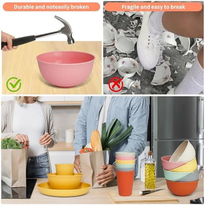 36 pcs Wheat Straw Dinnerware Sets DAPIPIK Unbreakable Reusable Dinnerware Set ，Lightweight Camping Plates Cups and Bowls Set. Dishwasher Microwave Safe Dinnerware