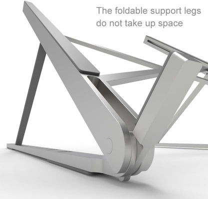 Aluminum Laptop Stand for Desk, Foldable Ventilated Cooling Notebook Stand, Adjustable Portable Laptop Holder, Compatible with 11" - 17.3" MacBook Pro Air, HP and Other laptops（Silver）