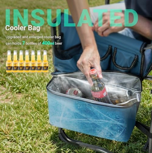 Overmont Folding Camping Chair with Side Table, Cooler Bag, 400 lb Capacity