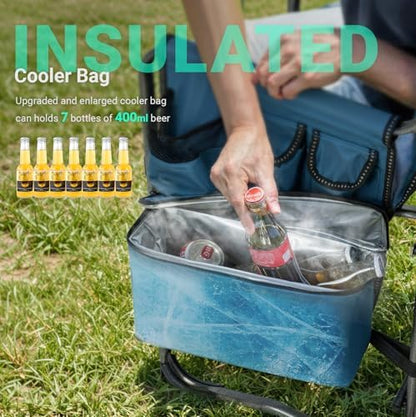 Overmont Folding Camping Chair with Side Table, Cooler Bag, 400 lb Capacity