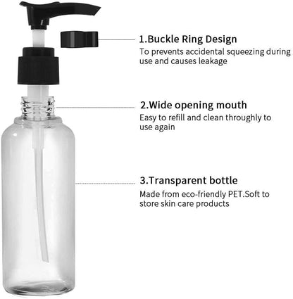 Vitog Travel Bottles Kit, TSA Approved Leak Proof Portable Toiletry Containers Set, Clear flight size PET Cosmetic Containers for Lotion, Shampoo, Cream, Soap, Set of 11 (Black+Plastic)
