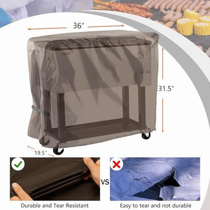 Cooler Cart Cover for 80-100 Qt Patio Rolling Ice Cart,36"Lx19.5"Wx31.5"H
