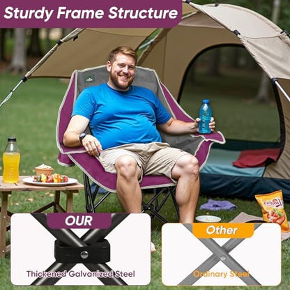 Northroad 2 Pack Oversized Camping Chair,Outdoor Padded Folding Lawn Chair w/Cup Holder,Carry Bag for Beach, Hiking, and Picnics,Heavy-Duty 300-lbs Capacity, Grey&Purple