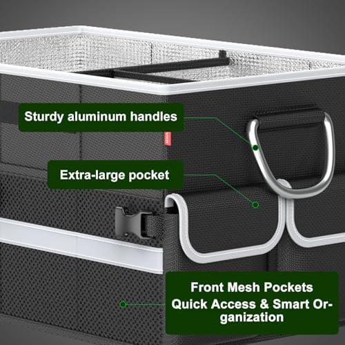Cooler Bag – Soft Travel Cooler Holds 45 Cans, Stays Cold for 8H & Warm for 7H – Portable Car Trunk Organizer for Camping, Beach, Picnic-Black