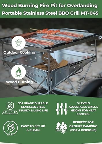 CAMPINGMOON Large Portable Fire Pit Grill Wood Burning MT-045