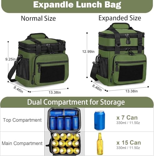 GLENKEY Tactical Lunch Box Men 22L Expandable Insulated Leakproof Cooler