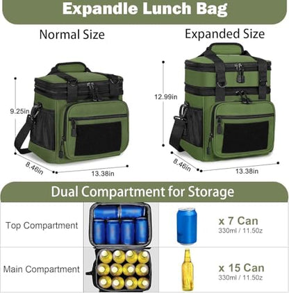 GLENKEY Tactical Lunch Box Men 22L Expandable Insulated Leakproof Cooler