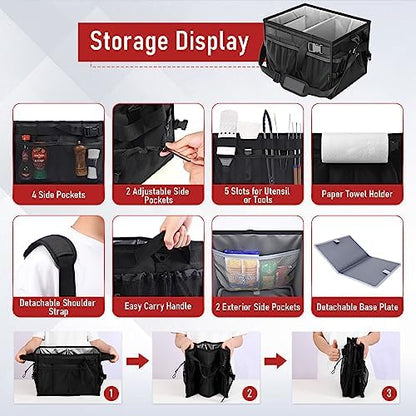 FANGSUN Grill Caddy, Foldable BBQ Caddy with Paper Towel Holder, Black