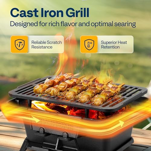 VIVOHOME Rectangle Cast Iron Charcoal Grill with Double-Sided Grate