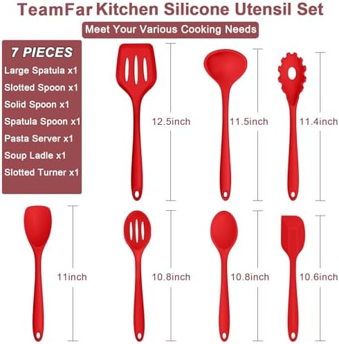 TeamFar Silicone Cooking Utensil Set of 7, Kitchen Cooking Utensil Set