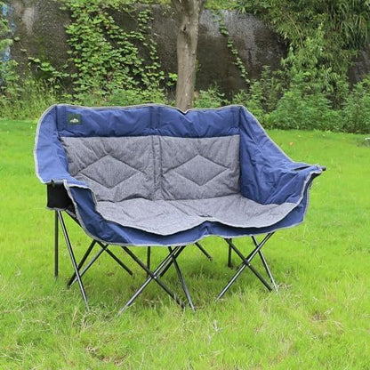 Northroad Folding Loveseat Camping Chair Portable Double Duo Full Padded Garden Chair for 2 Person Sofa w/2 Cup Holder,Wine Glass Holder,Support 600lbs for Picnic Beach Travel (Blue)