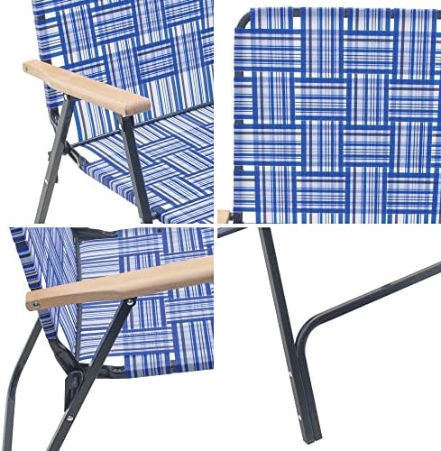Camp & GO Steel Folding Grey Outdoor Patio/Camping Chair with Blue Woven Fabric and Arm Rests (Pack of 2)