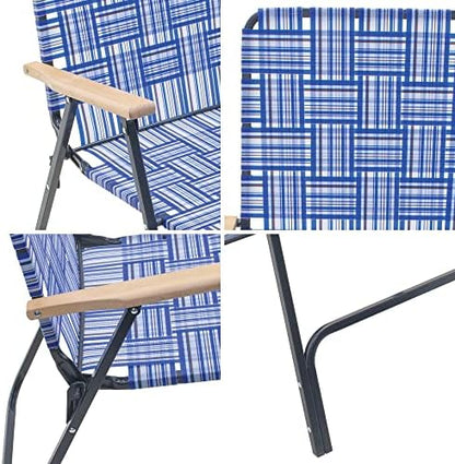Camp & GO Steel Folding Grey Outdoor Patio/Camping Chair with Blue Woven Fabric and Arm Rests (Pack of 2)
