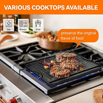 GGC Reversible Cast Iron Grill Griddle for All Camp Chef 14" and 16" Stoves, Double Side Griddle for Camp Chef Explorer 2-Burner, 3-Burner, Single Burner Stove, Cooking Surface 14" x 16"