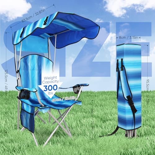 VTOY Portable Folding Camping Chair with Canopy, Outdoor Sun Shade Chair