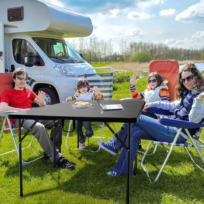 VINGLI 42" Fold in Half Square Table, Bi-Folding Commercial Portable Plastic Dining Table for Kitchen Outdoor Party Wedding Event, Black