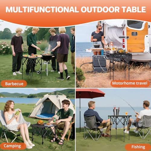 FUNYKICH Folding Camping Square Table, 2 Height Adjustable 17.3'' & 27.6''