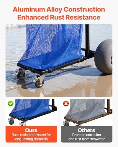 VEVOR Beach Cart with Large Wheels for Sand, 165 lbs Load Capacity, Heavy Duty Folding Beach Wagon with 12" Balloon Wheels, Storage Bag, 180° Adjustable Handlebar, Dolly for Camping Fishing Garden