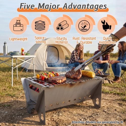 Portable charcoal Grill,Foldable Heavy Duty Camping,Non-Toxic