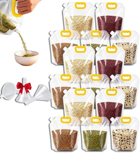 Airtight Grain Storage Bags with Handle - Cereal Containers with Pour Spout, Reusable Rice Food Sealed Container (15PCS,Small-70 OZ)