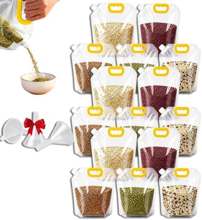 Airtight Grain Storage Bags with Handle - Cereal Containers with Pour Spout, Reusable Rice Food Sealed Container (15PCS,Large-350 OZ)