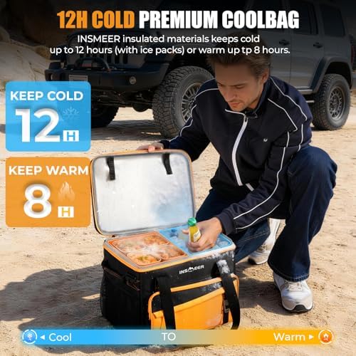 INSMEER Collapsible Cooler with Hard Shell & 4 Cup Holders - 55 Cans