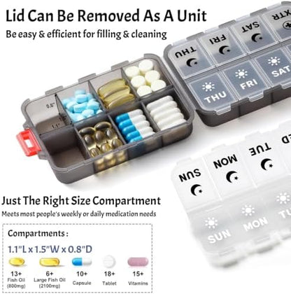 Foldable Portable 7 Day Pill Organizer 2 Times a Day, AM PM Weekly Pill Box