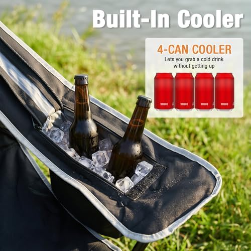 2-Pack Lightweight Heavy Duty Camping Chairs, Up to 400lbs Capacity Folding Chair with Cooler Bag & Cup Holder, Oversized Portable Lawn Chair for Outdoor, Fishing, Tailgating, Beach (Black)