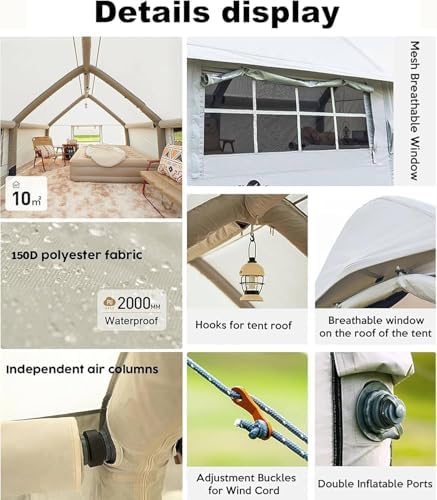 Inflatable Camping Tent with Pump, Easy Setup 2-8 Person Blow Up Tent, Waterproof Luxury Inflatable Tent with Mesh Windows, Doors, Hook and Carry Bag,Grey1