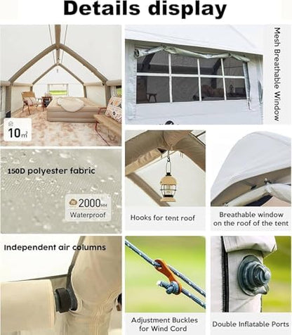 Inflatable Camping Tent with Pump, Easy Setup 2-8 Person Blow Up Tent, Waterproof Luxury Inflatable Tent with Mesh Windows, Doors, Hook and Carry Bag,Grey1