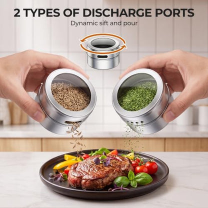 Vetacsion Set of 16 Magnetic Spice Tins with 4 Metal Wall-Plates,120 Preprinted Seasoning Label Stickers,2 Styles for 3 oz Herb Jars