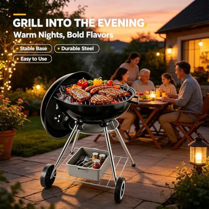 18-inch Charcoal Grill Kettle grill: Black Portable grill with stainless steel grilling net - backyard barbecue party grill (18inch)