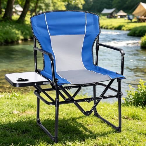 2 Pack Camping Chairs with Side Table & Cup Holder 400 lbs